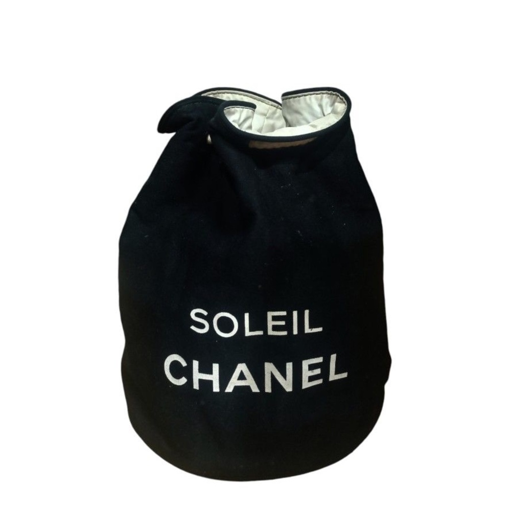 Black Chanel Soleil Canvas Drawstring Bucket Shoulder Bag
